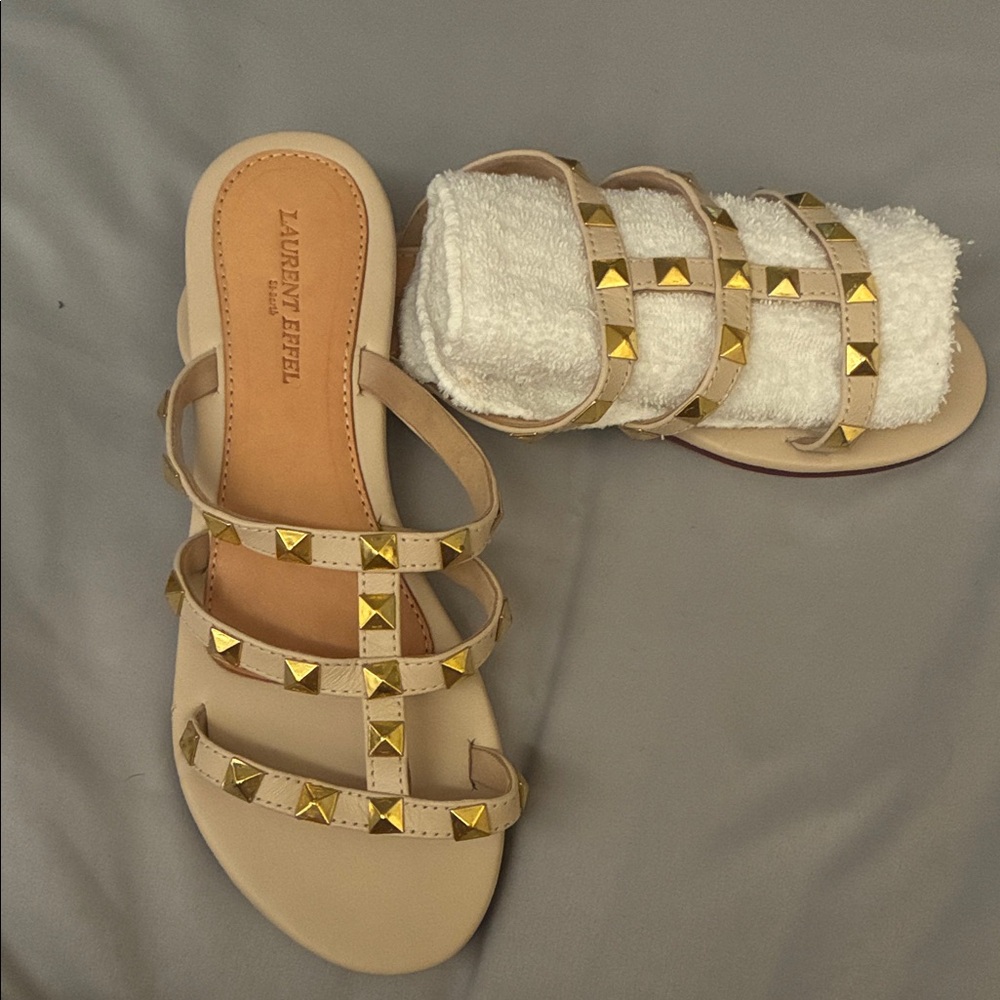 Beige Sandals with Gold Accents